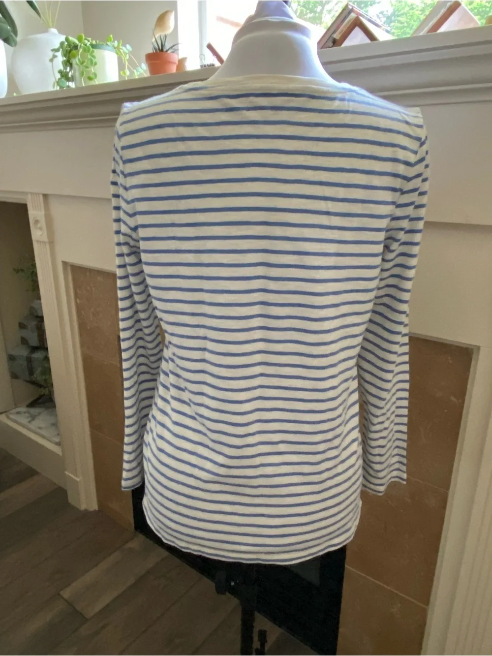 NWT Talbots Blue & White Striped Long-Sleeve Top with Red Apple Embroidery